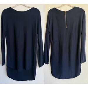 Joan Vass Studio Cashmere Blend Navy Knit Tunic Small High Low Hem Zipper Back